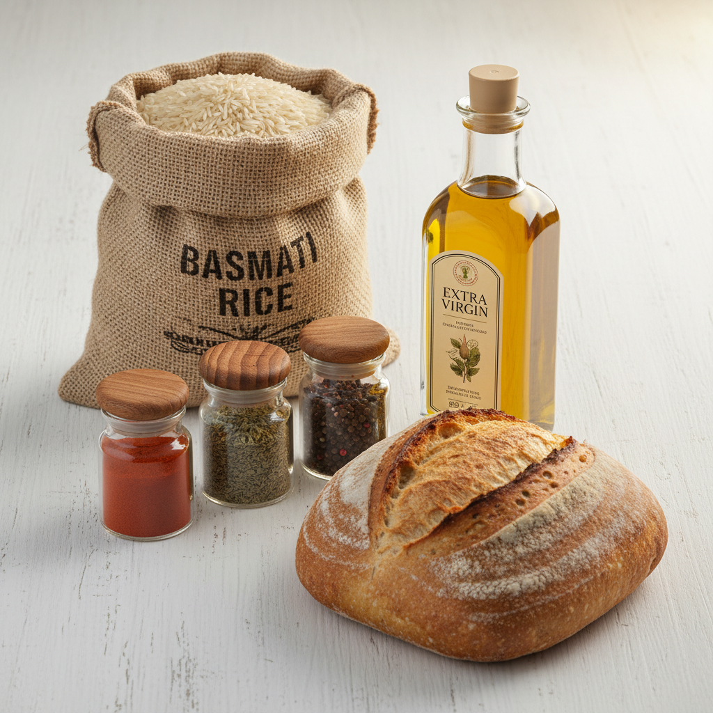 Pantry Items - Rice, Oil, Spices and Bread